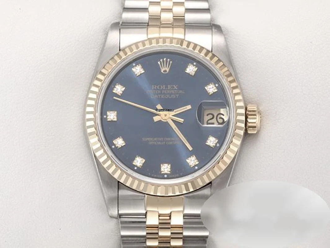  Rolex Datejust 31 Medium Stahl Gelbgold 750 Diamanten Automatik Gold Stahl Damen Stainless Steel 18kt Yellow Gold Jubilé-band Chronometer Oyster Blue Dial 