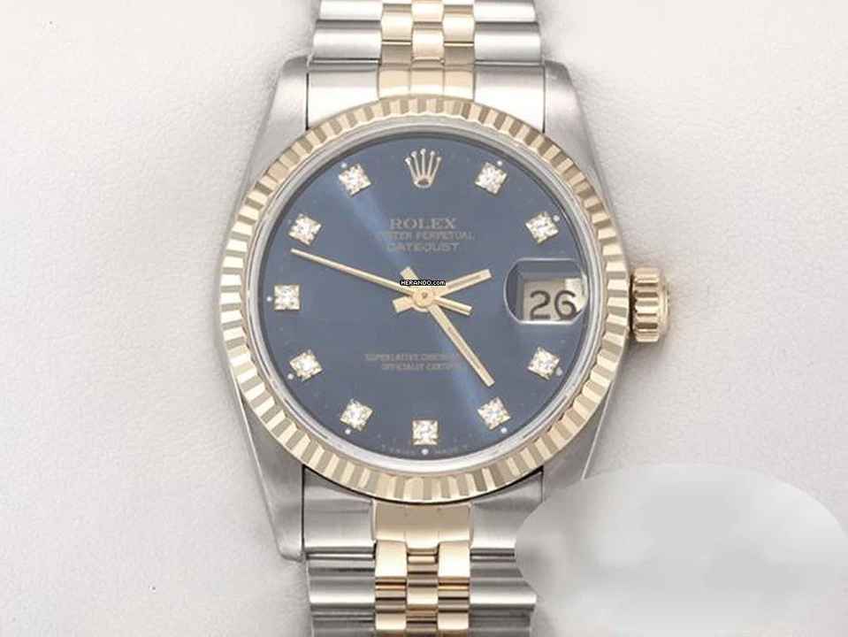 Rolex Datejust 31 Medium Stahl Gelbgold 750 Diamanten Automatik Gold Stahl Damen Stainless Steel 18kt Yellow Gold Jubilé-band Chronometer Oyster Blue Dial 