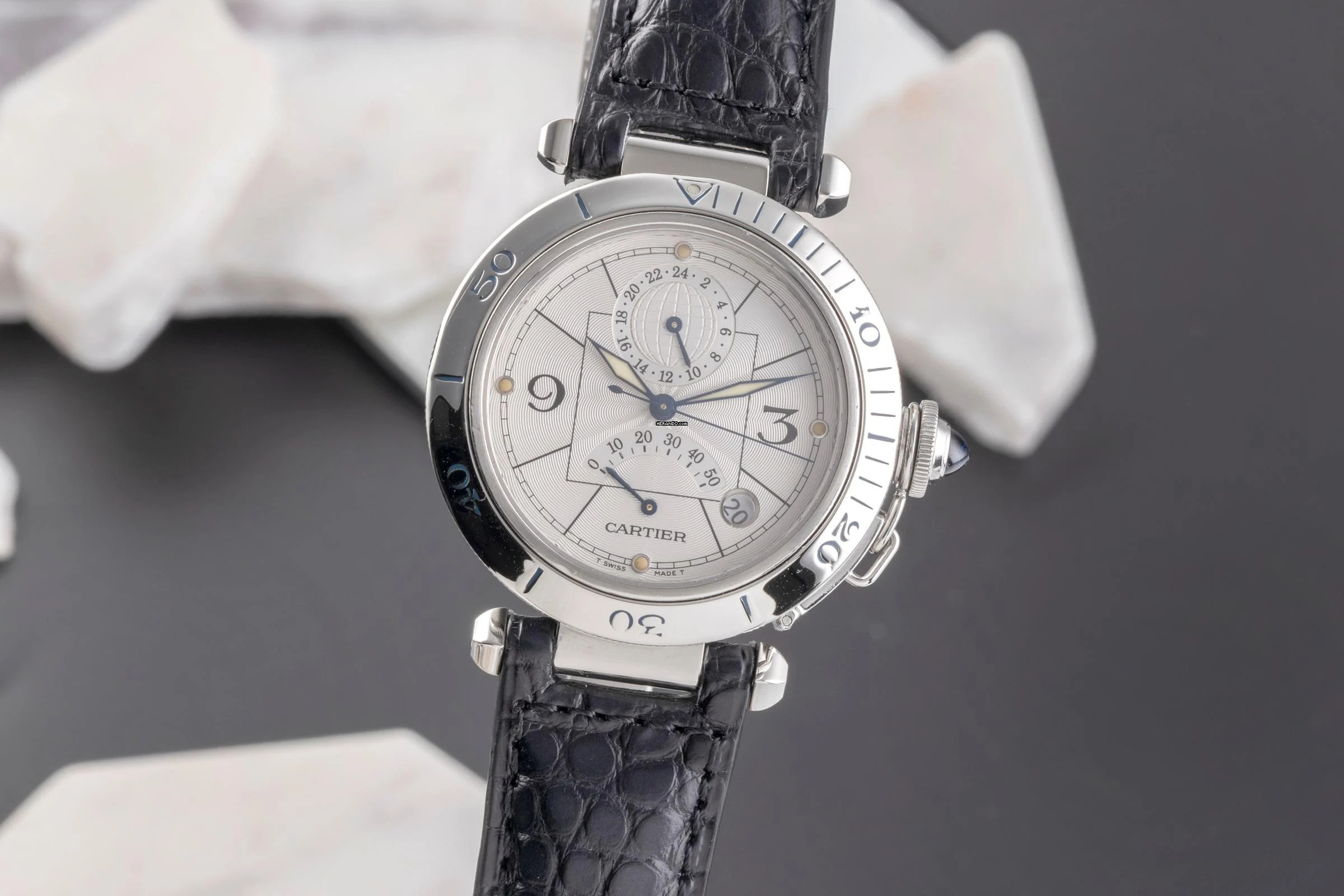  Cartier Pasha GMT Power Reserve Automatik Stahl Herrenuhr Ref. W3103755 