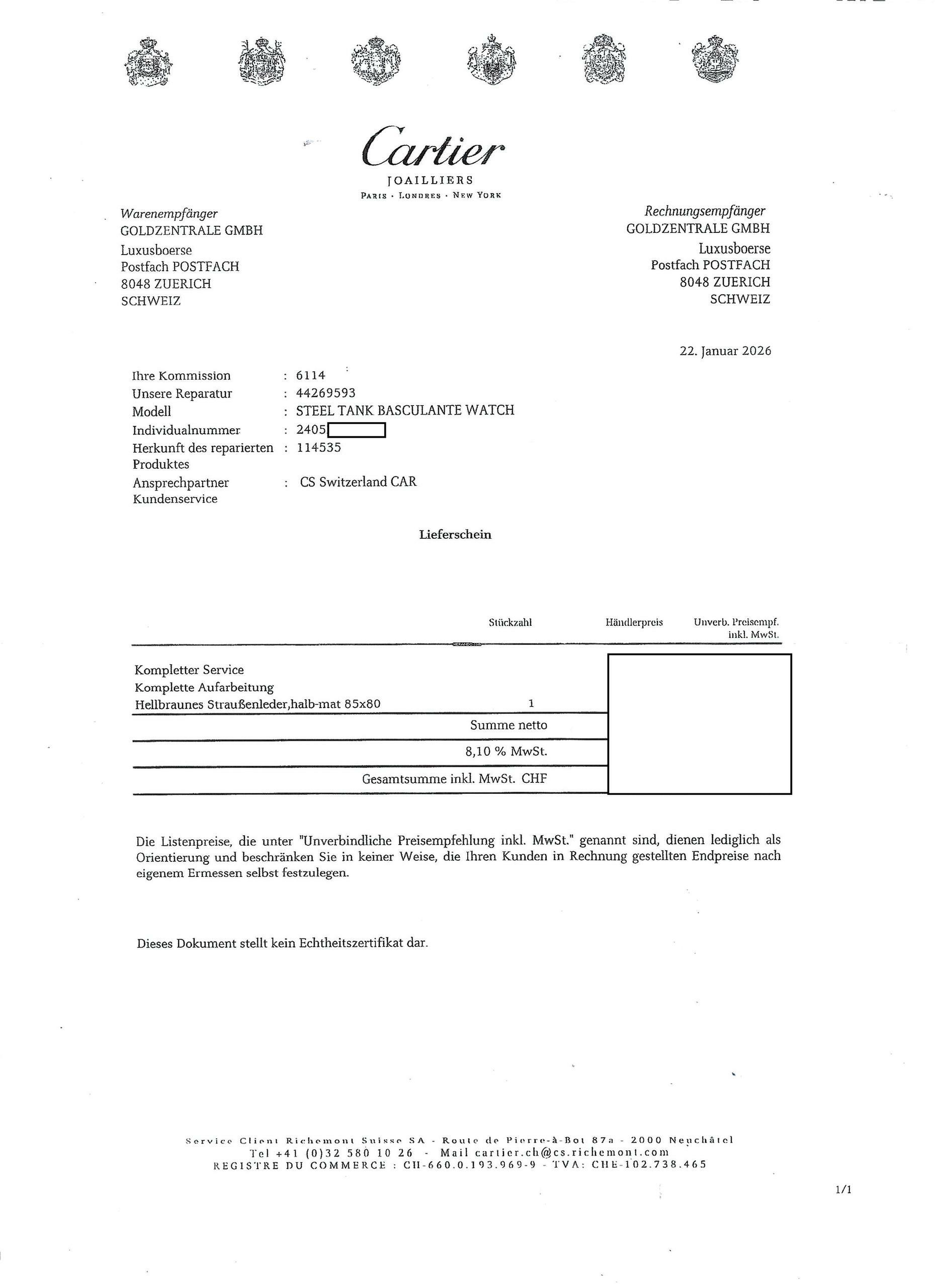 Thumbnail von Cartier Tank Basculante 2405 Serviced by Cartier Warranty