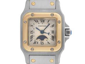 Thumbnail von Cartier Santos Galbée PM Mondphase Ref.119902 1990 Full Set sehr gut Vintage Santos PM kleines Modell Mondphase