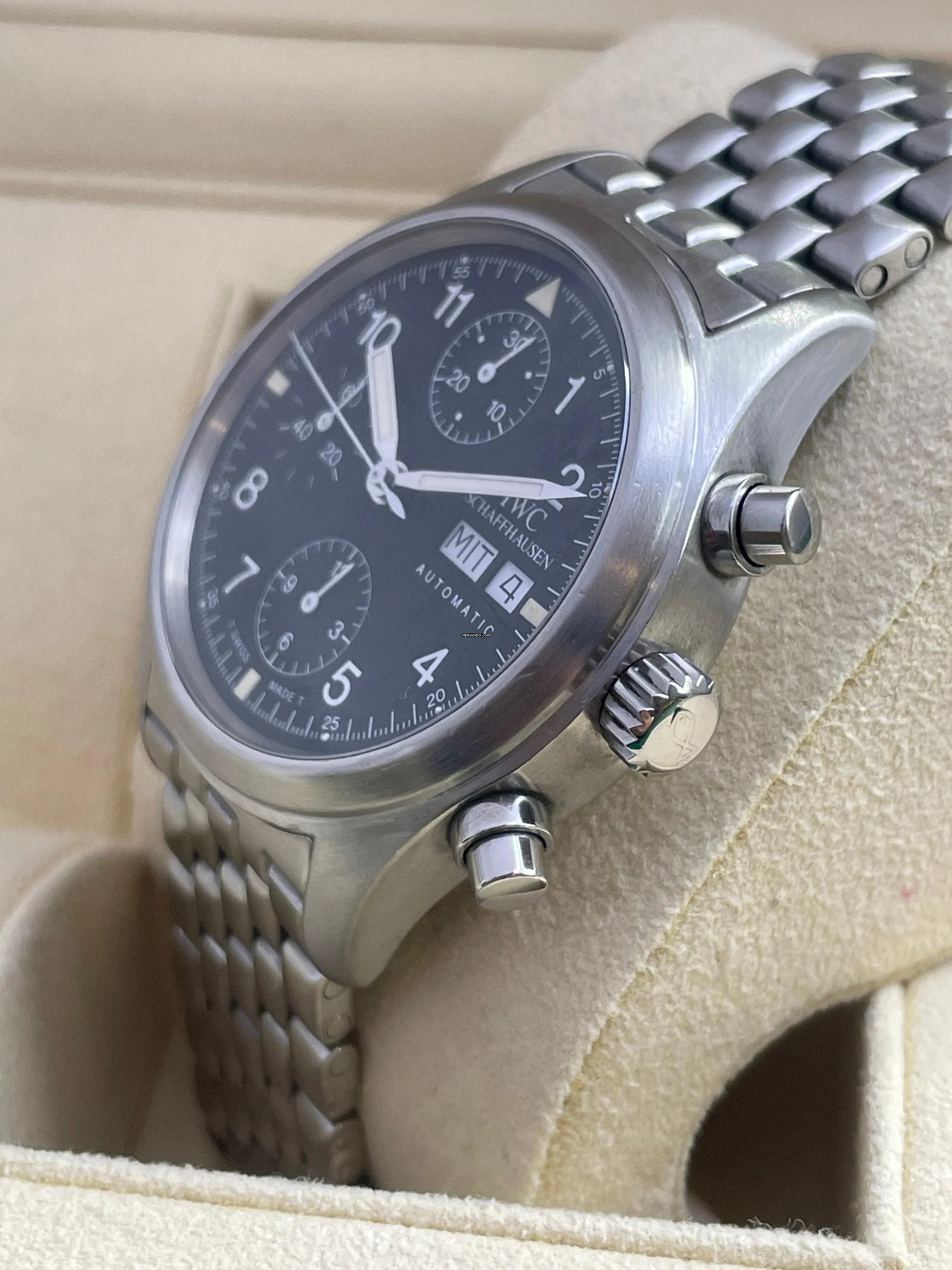  IWC Fliegeruhr Chronograph Pilot's Fliegeruhr Chonograph 39mm Steel Black Dial 