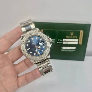 Rolex Yacht-Master 40 40mm Platina & Aço Blue Dial Automático Completo 