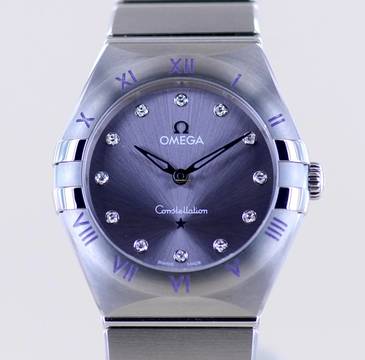  Omega Constellation Ladies Purple Diamond Dial Quarz Lady 28mm Brillanten New 