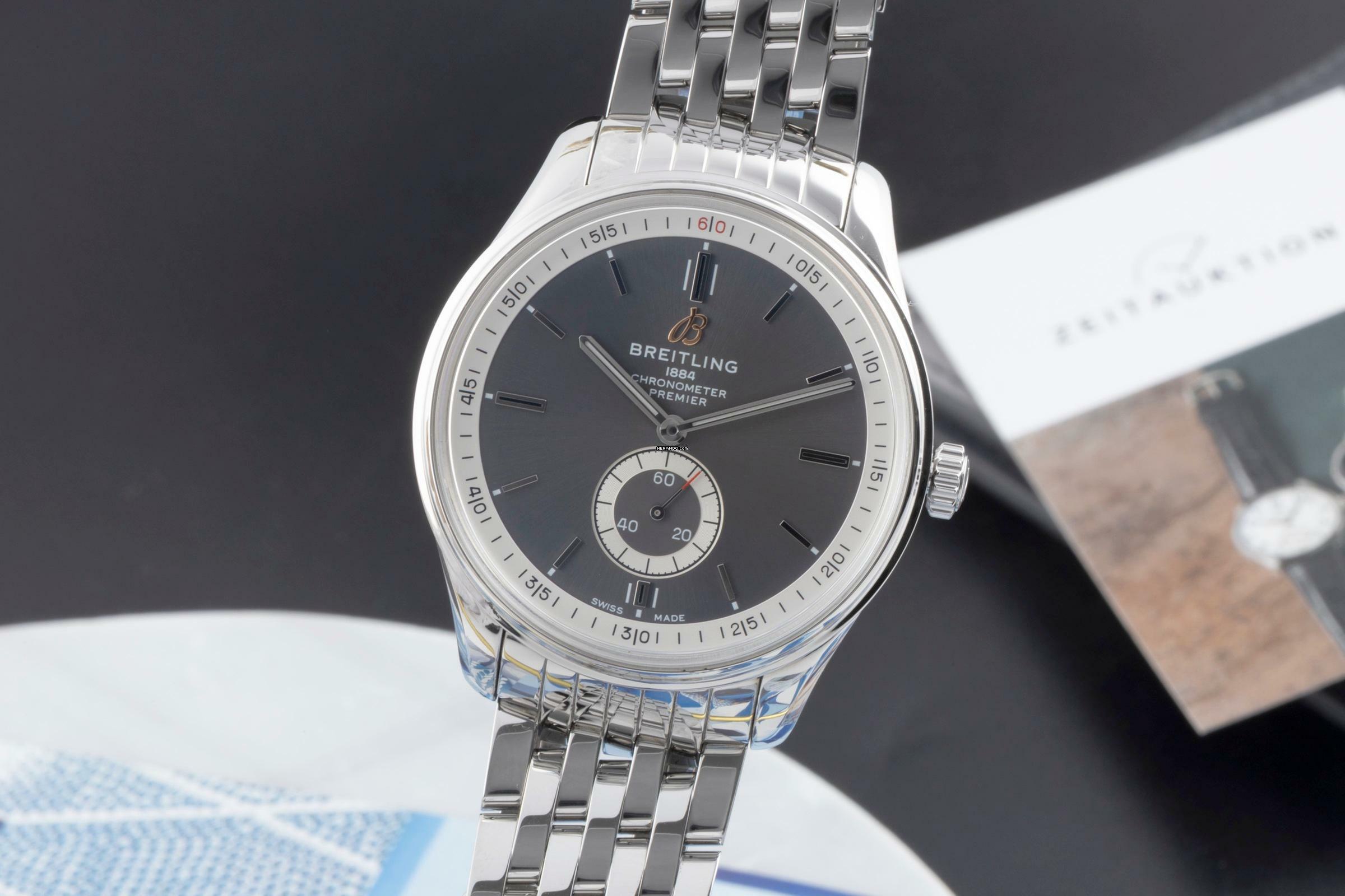  Breitling Premier Automatik 40 Stahl Herrenuhr Ref. A37340351B1A1 B&P 