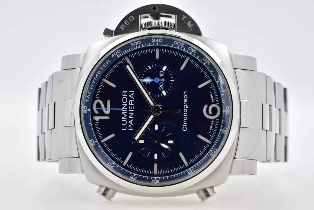 Panerai Luminor Chronograph 44mm PAM 1110 Blue Dial Bracelet 