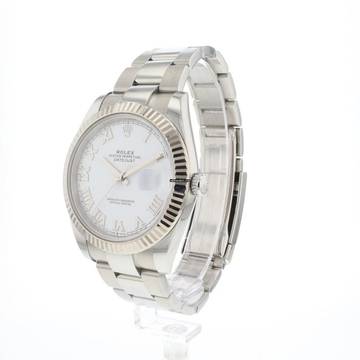  Rolex Datejust 41 Fluted Oyster White Roman Dial 