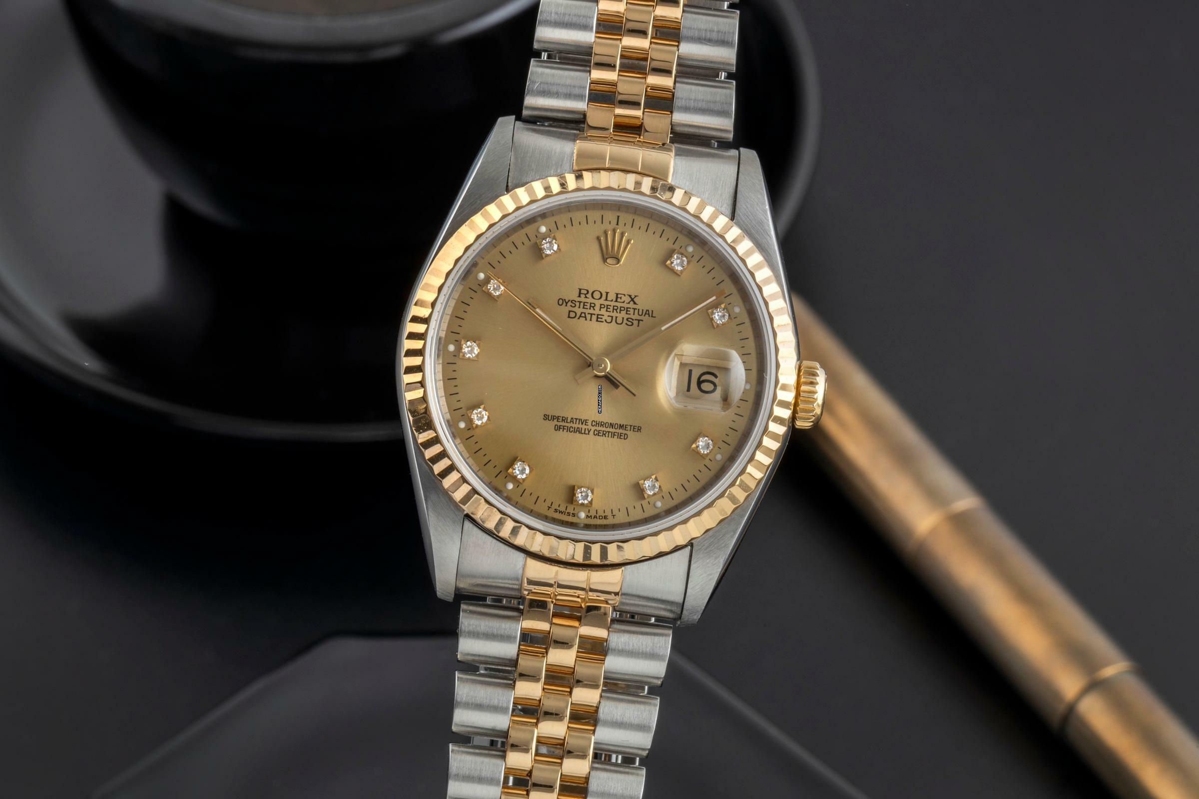  Rolex Datejust 36 Stahl / Gold Diamond Dial Automatik Herren Ref. 16233 S-Serie 