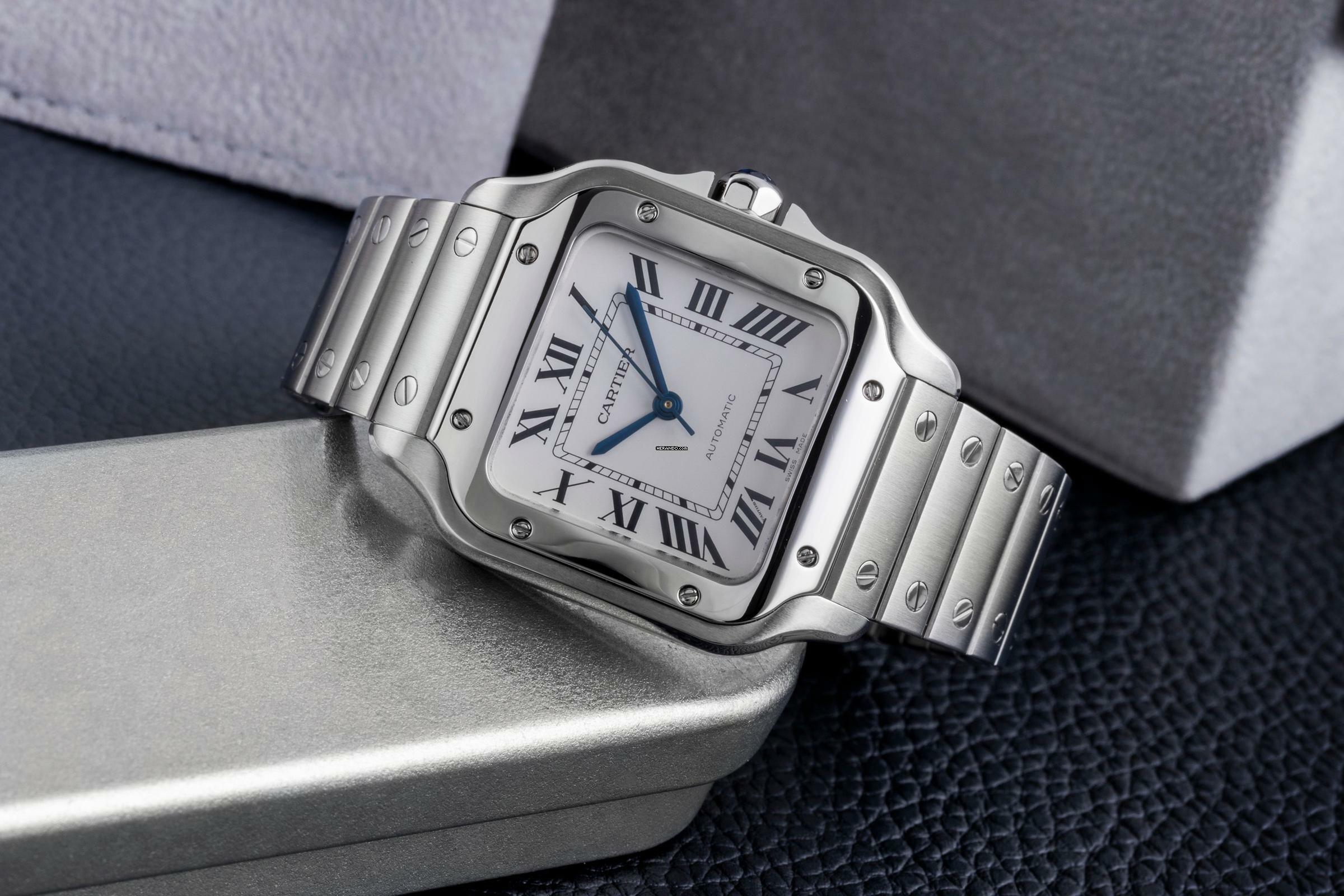 Thumbnail von Cartier Santos Edelstahl Automatik Medium Size Ref. WSSA0010 4075 B&P