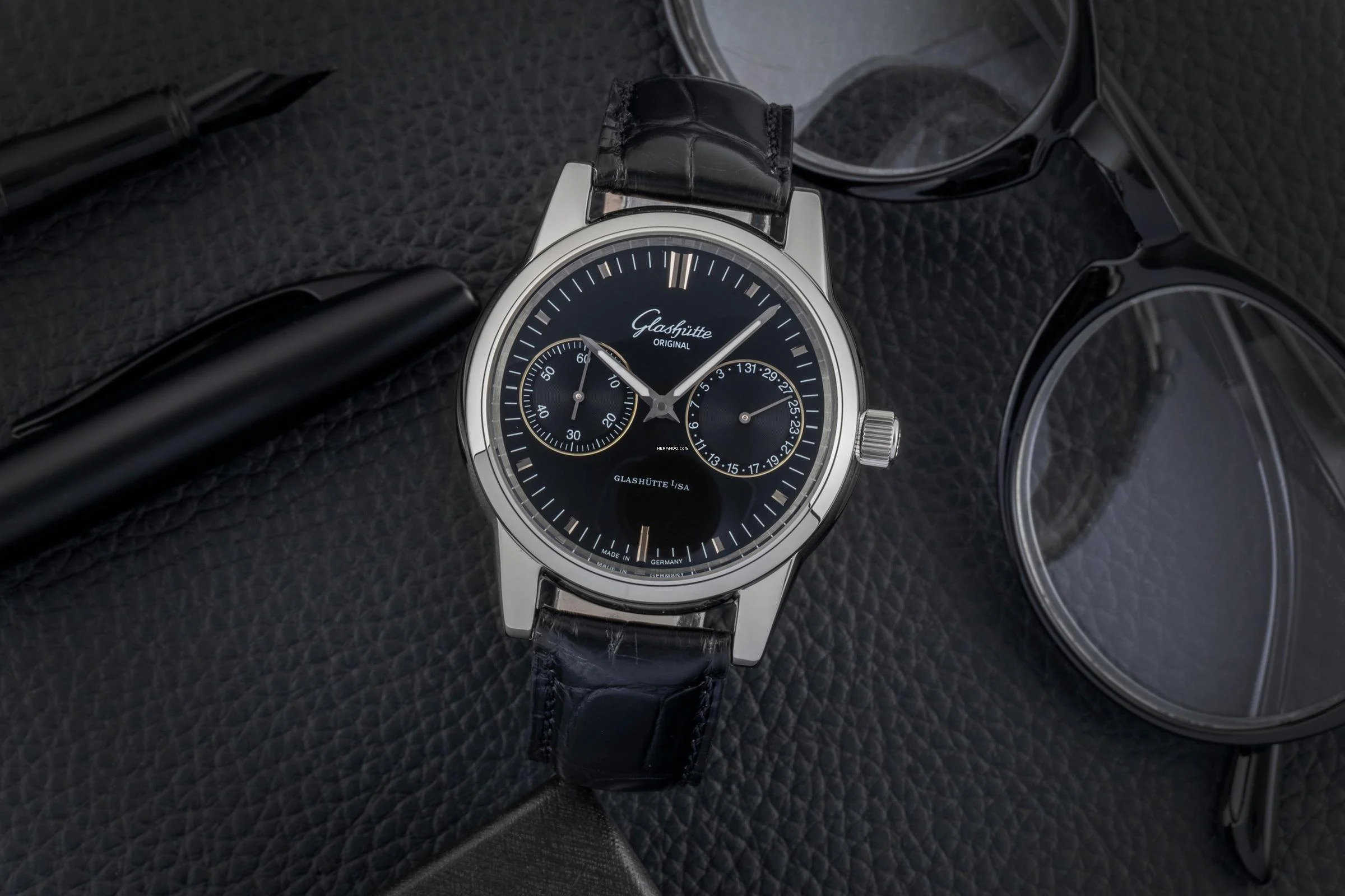  Glashütte Original Senator Zeigerdatum Automatik Ref. 39-58-01-02-04 Papiere 