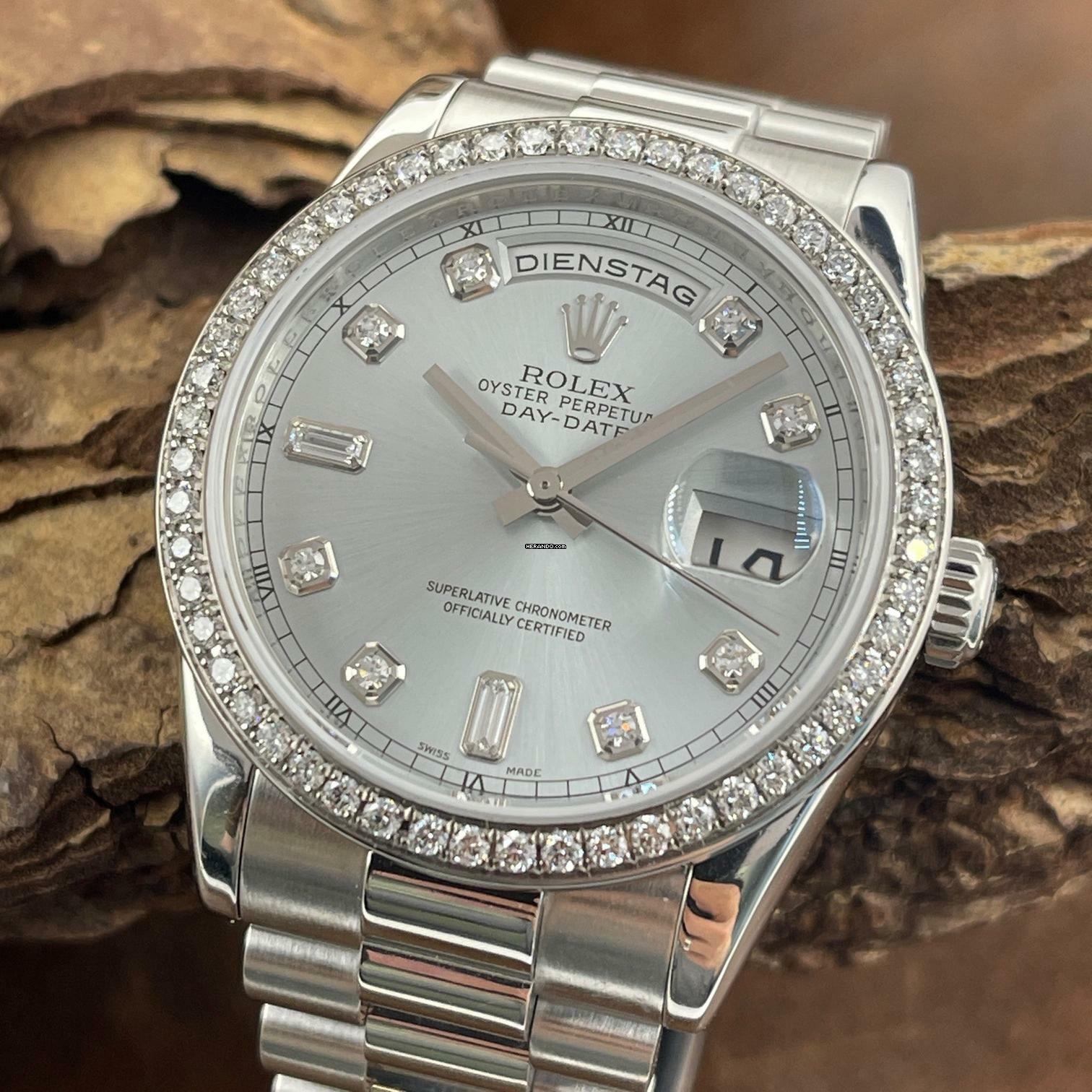 Rolex Day-Date 36 Day-Date I 36 Platin ICEBLUE Diamond - FULLSET 2008 LC100 - Ref. 118206 Diamond Dial (FACTORY) and Diamond Bezel (AFTERMARKET)