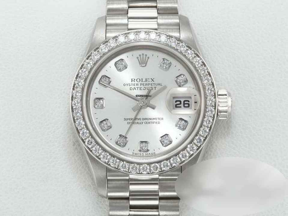  Rolex Lady-Datejust 26mm Platin 950 Diamanten 2001 Automatik Platinum Damenuhr Chronometer Oyster President-band 