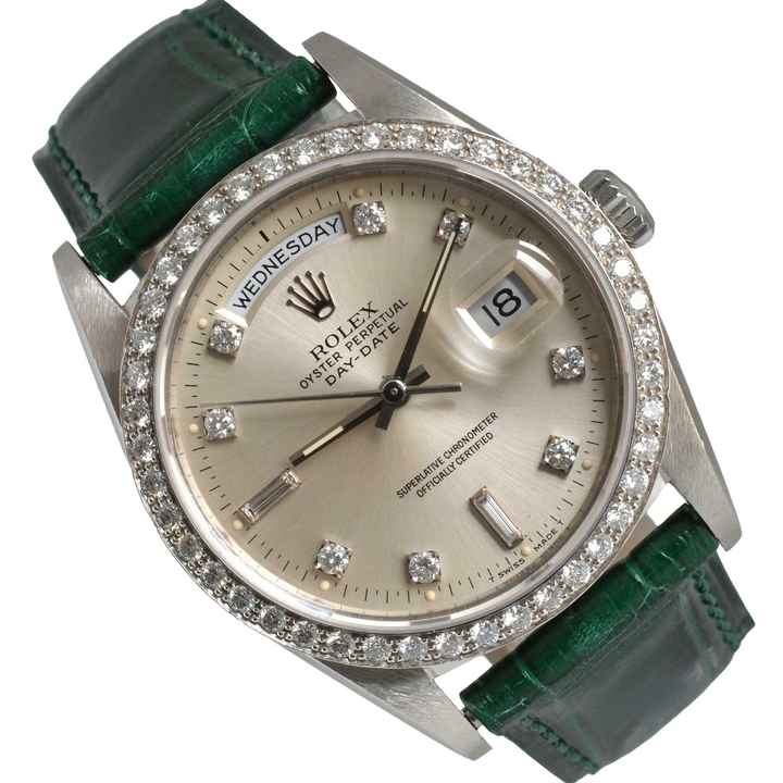  Rolex Day-Date 36 18346 President silver diamonds Factory dial Platinum 950 Full Set 