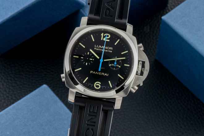  Panerai Luminor 1950 Chronograph Rattrapante Stahl Automatik Ref. PAM00362 B&P 