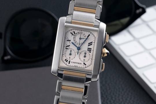  Cartier Tank Française Stahl Gold Chronoflex Chronograph Ref. W51004Q4 2303 B&P 