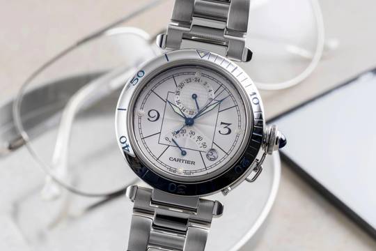  Cartier Pasha GMT Power Reserve Automatik Stahl Herrenuhr Ref. W31037H3 2388 