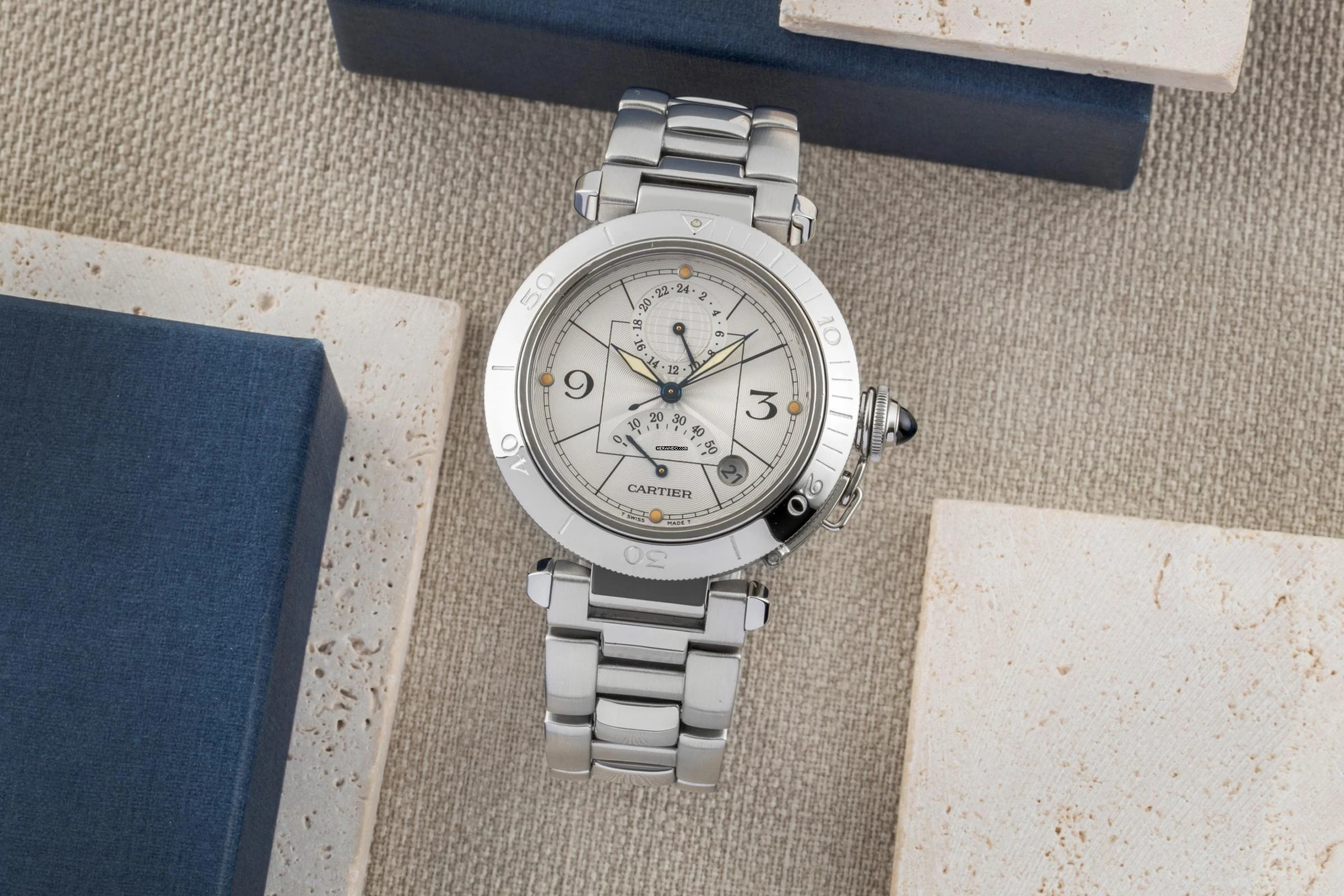  Cartier Pasha GMT Power Reserve Automatik Stahl Herrenuhr Ref. W31037H3 2388 