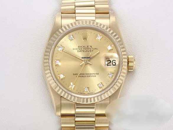  Rolex Datejust 31 31mm Medium Gelbgold 750 Diamanten Automatik 18kt Yellow Gold Damen President-band Chronometer Oyster 