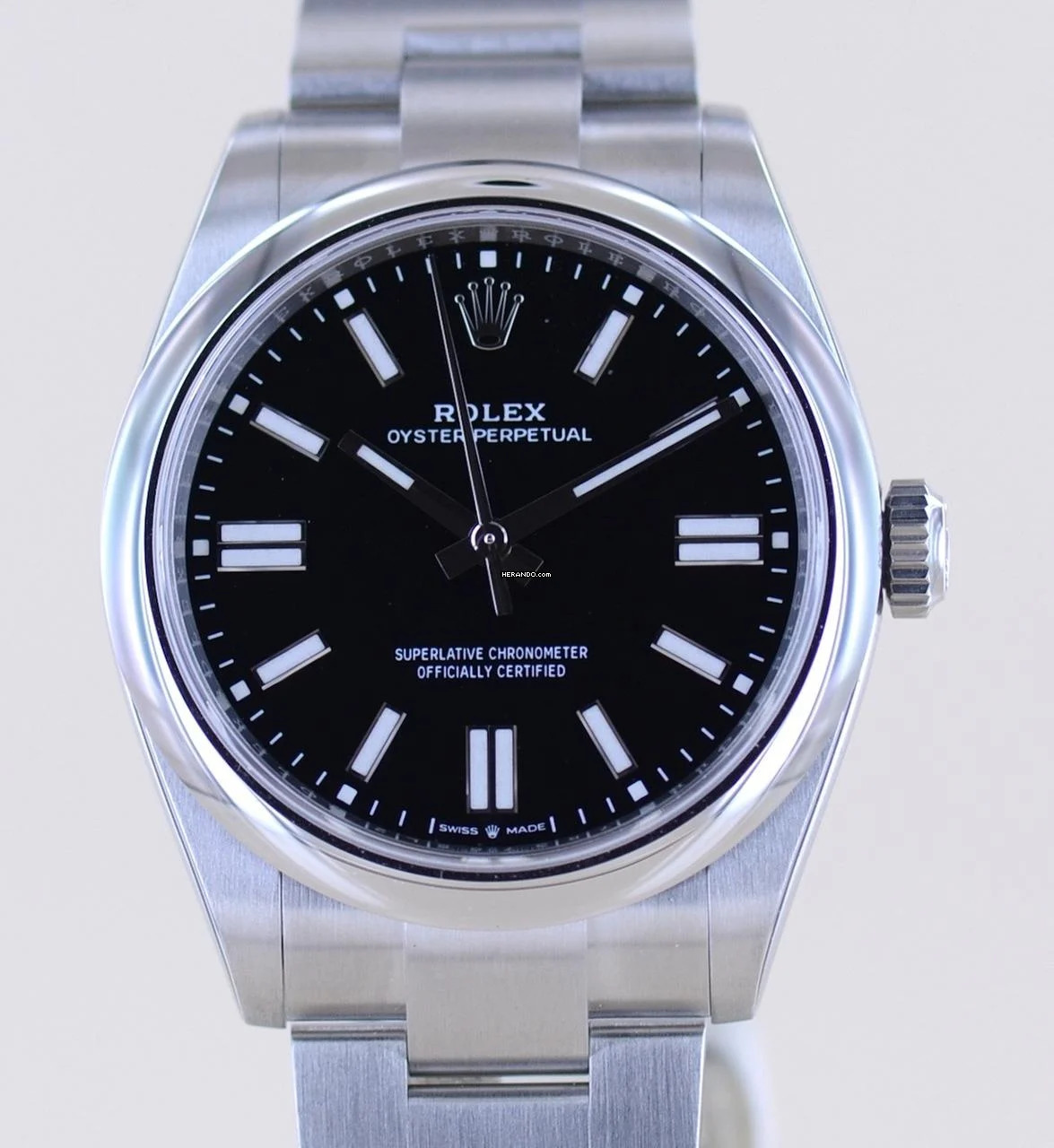 Rolex Oyster Perpetual schwarz Dial Rehaut black 41mm 134300 B+P 