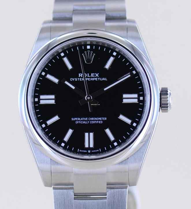  Rolex Oyster Perpetual schwarz Dial Rehaut black 41mm 134300 B+P 