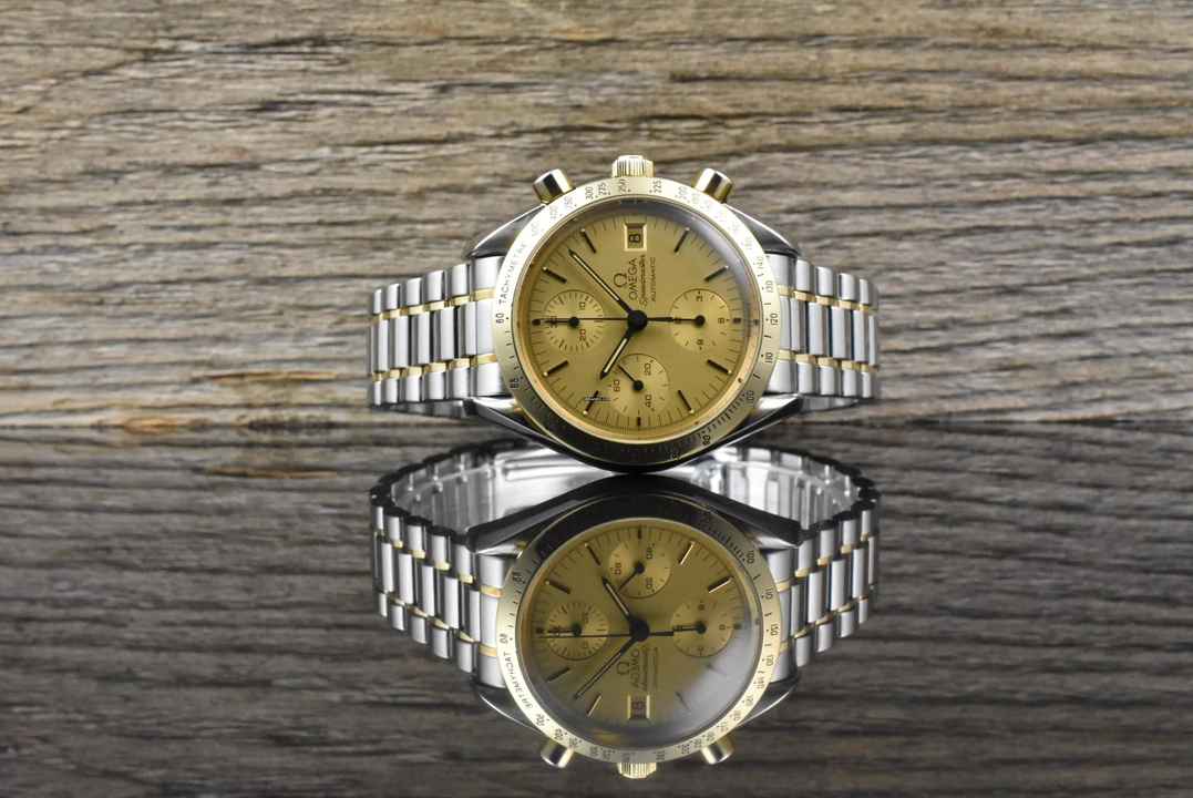  Omega Speedmaster Date 39 Automatik TIP TOP VINTAGE Stahl / Gold langes Armband 