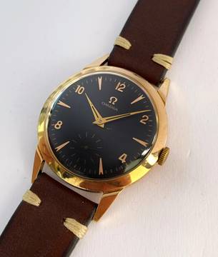  Omega Classic Vintage KFOF Solid Rose Gold 14ct Vollgold Black Restored Dial 
