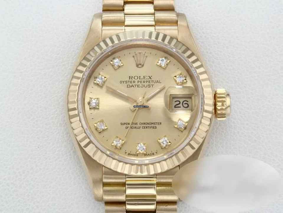  Rolex Lady-Datejust Gelbgold 750 Diamanten Automatik 18kt Yellow Gold Damen President-band Chronometer Oyster 