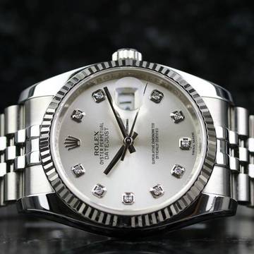  Rolex Datejust 36 Jubilee - Silver Diamond - like New - Fullset - 12/2012 