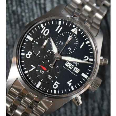  IWC Fliegeruhr Chronograph With Black Dial On Stainless Pilot Chronograph Iwc NEW FULL SET 