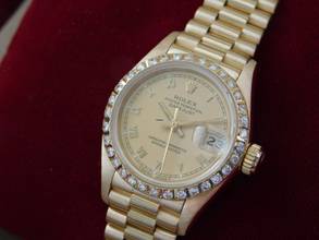 Thumbnail von Rolex Lady-Datejust 18 Kt Gelbgold im Top Zustand Strammes Band Römisches Z.B. Brillantlünette langes Band