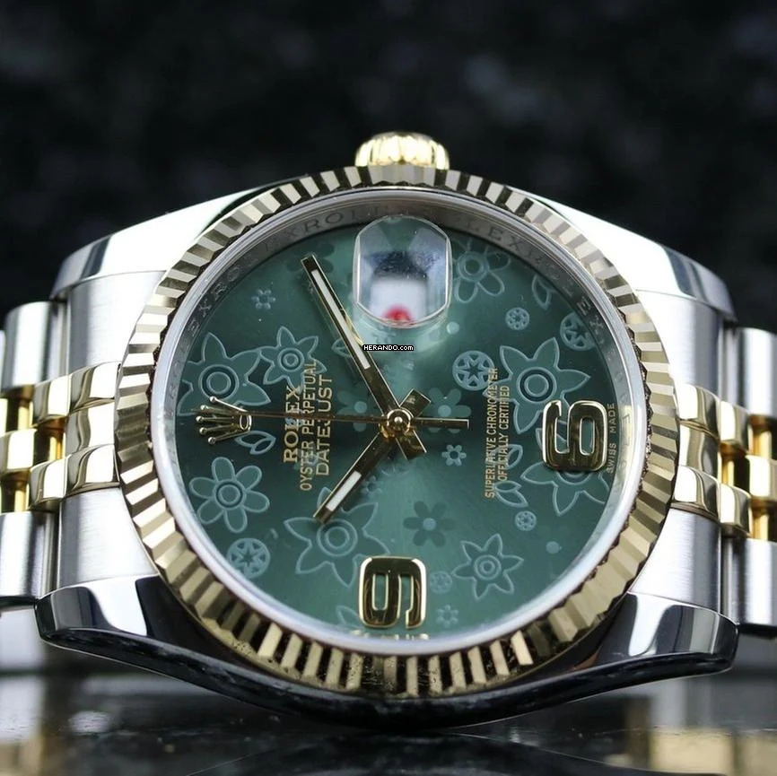Rolex Datejust 36 Steel Gold - Green Floral - like New - Fullset - 08/2015