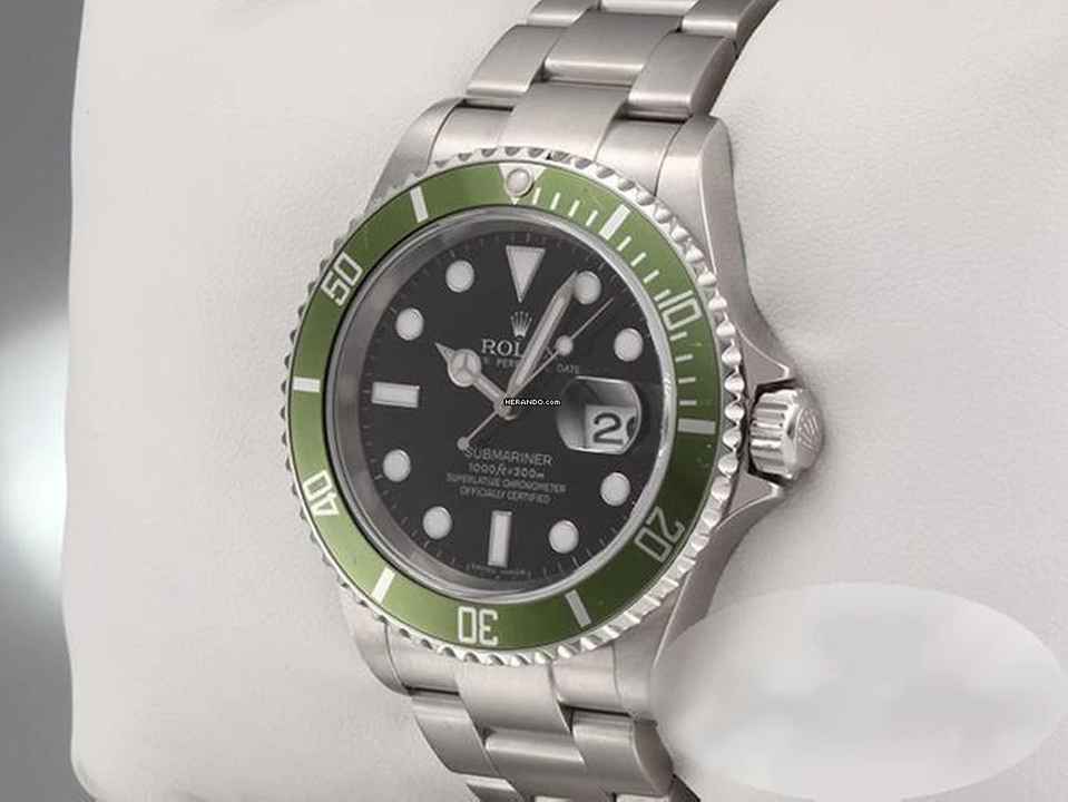  Rolex Submariner Date 16610lv Stahl Automatik Taucheruhr Edelstahl Grün Green Stainless Steel Oyster-band Chronometer Black Dial 