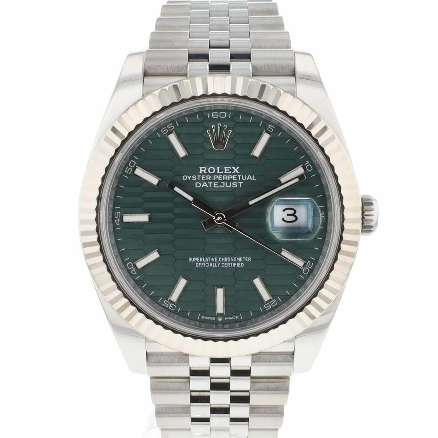  Rolex Datejust 41 Jubilee Fluted Mint Green Motif Dial 