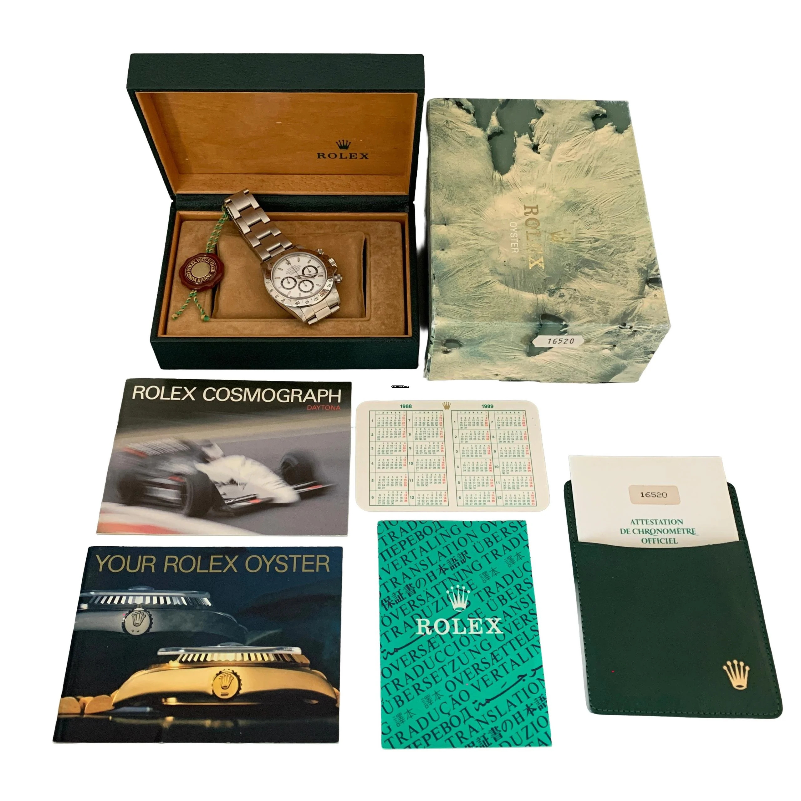  Rolex Daytona 16520 R93 Series white tritium dial 1988 Full Set 