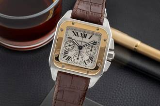 Thumbnail von Cartier Santos 100 Chronograph Stahl / Gold Automatik Ref. W20091X7 B&P