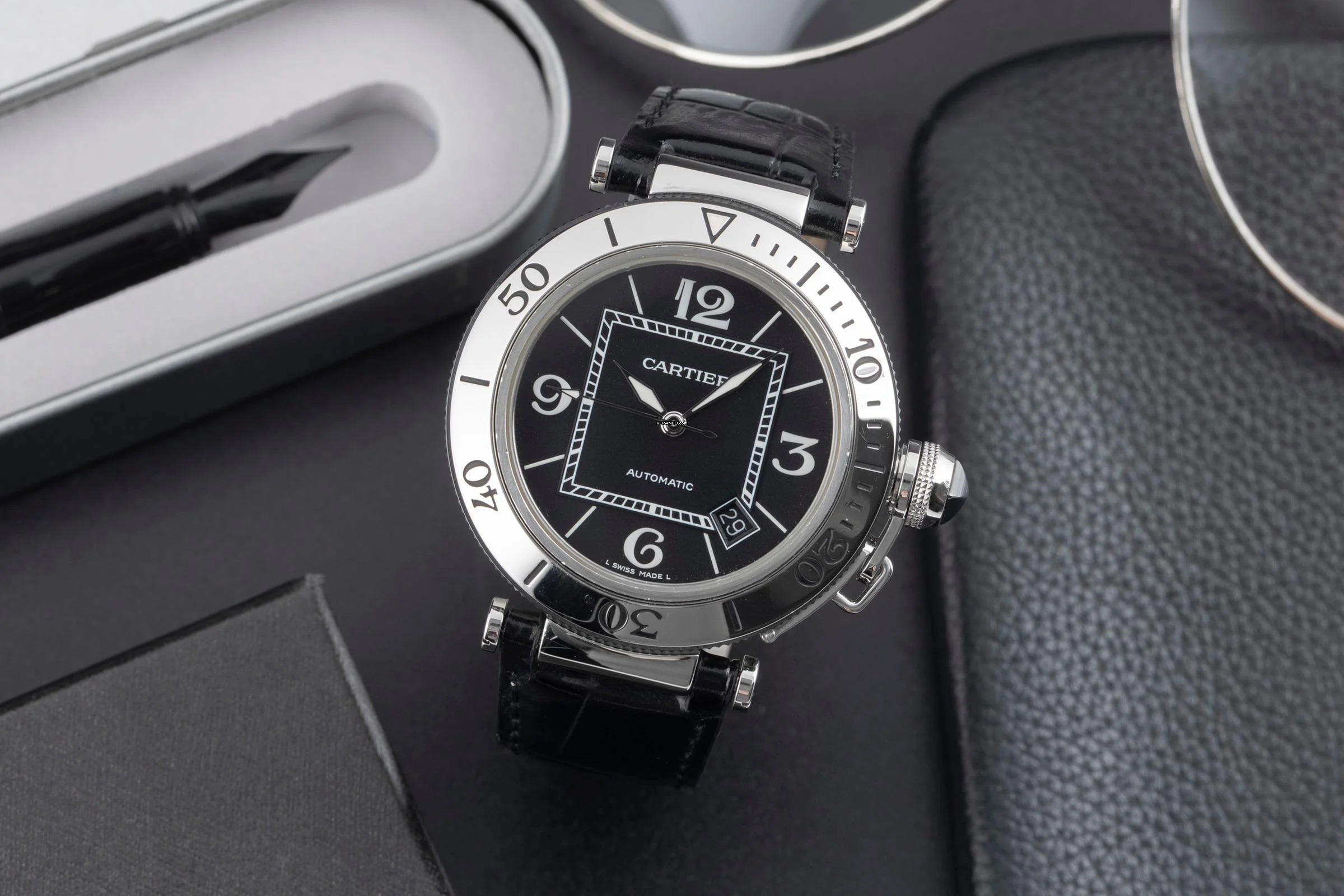  Cartier Pasha Seatimer Automatik Edelstahl Herrenuhr Ref. W31077U2 Papiere 2011 