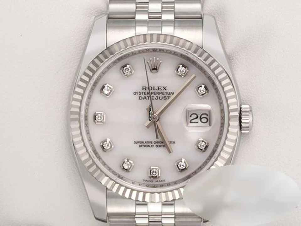  Rolex Datejust 36 36mm 116234 Stahl Weissgold 750 Cacholong Diamanten Automatik Stainless Steel 18kt White Gold Oyster-band Chronometer 
