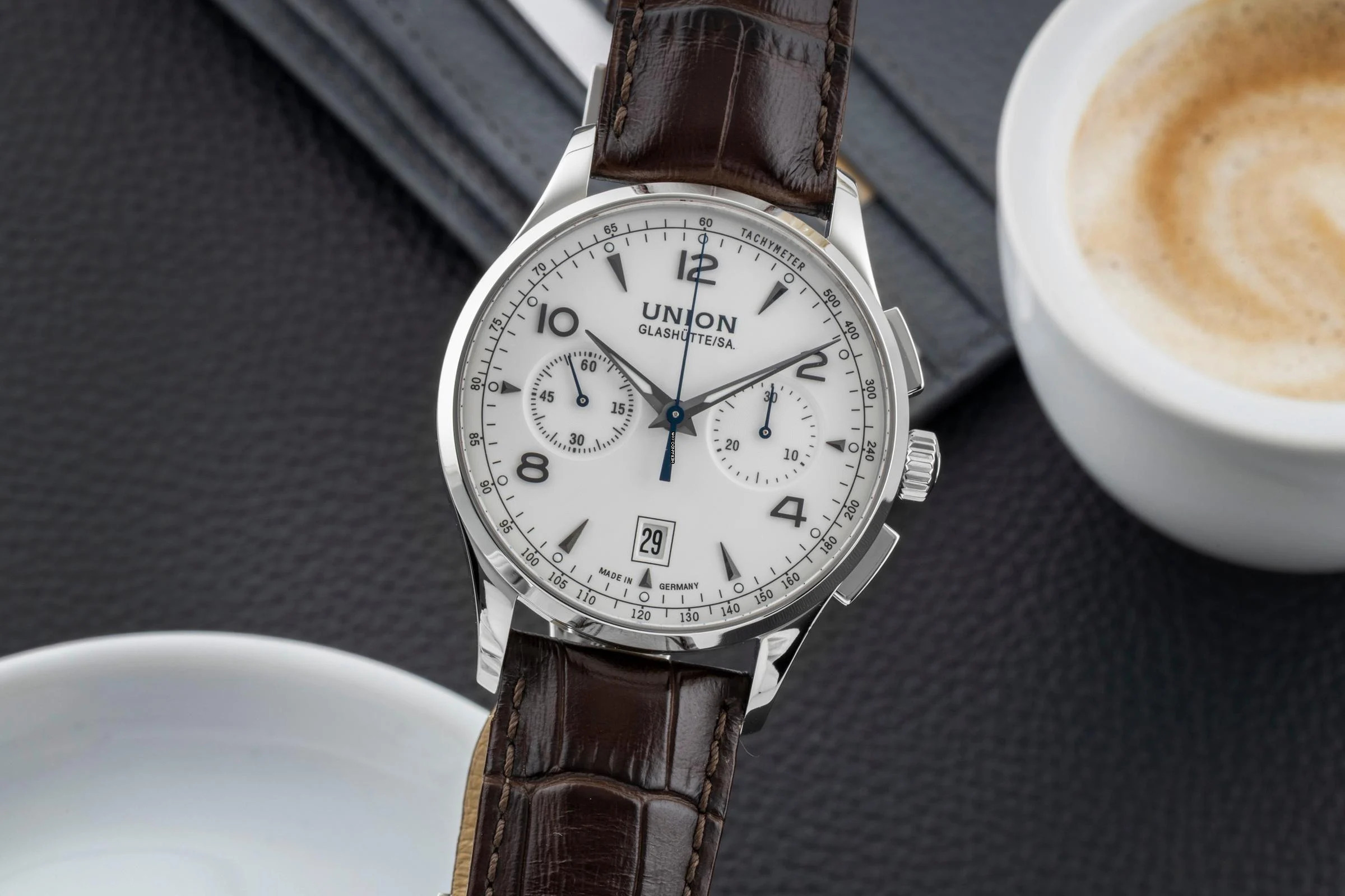  Union Glashütte Noramis Chronograph Stahl Automatik Ref. D008.427.16.017.00 B&P 