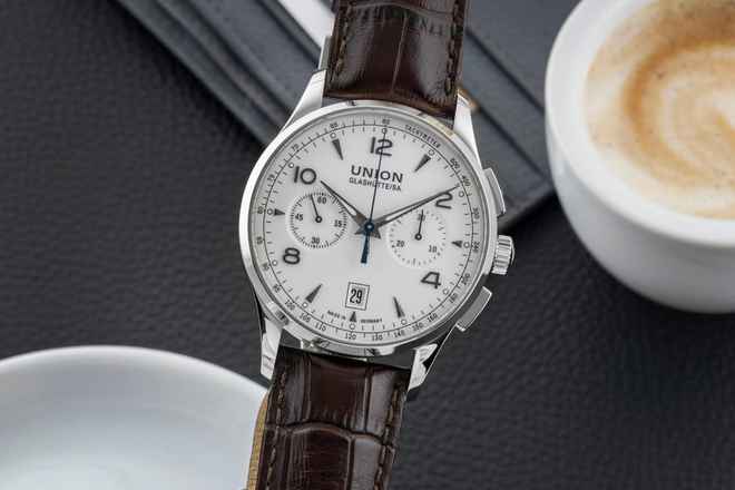 Union Glashütte Noramis Chronograph Stahl Automatik Ref. D008.427.16.017.00 B&P 