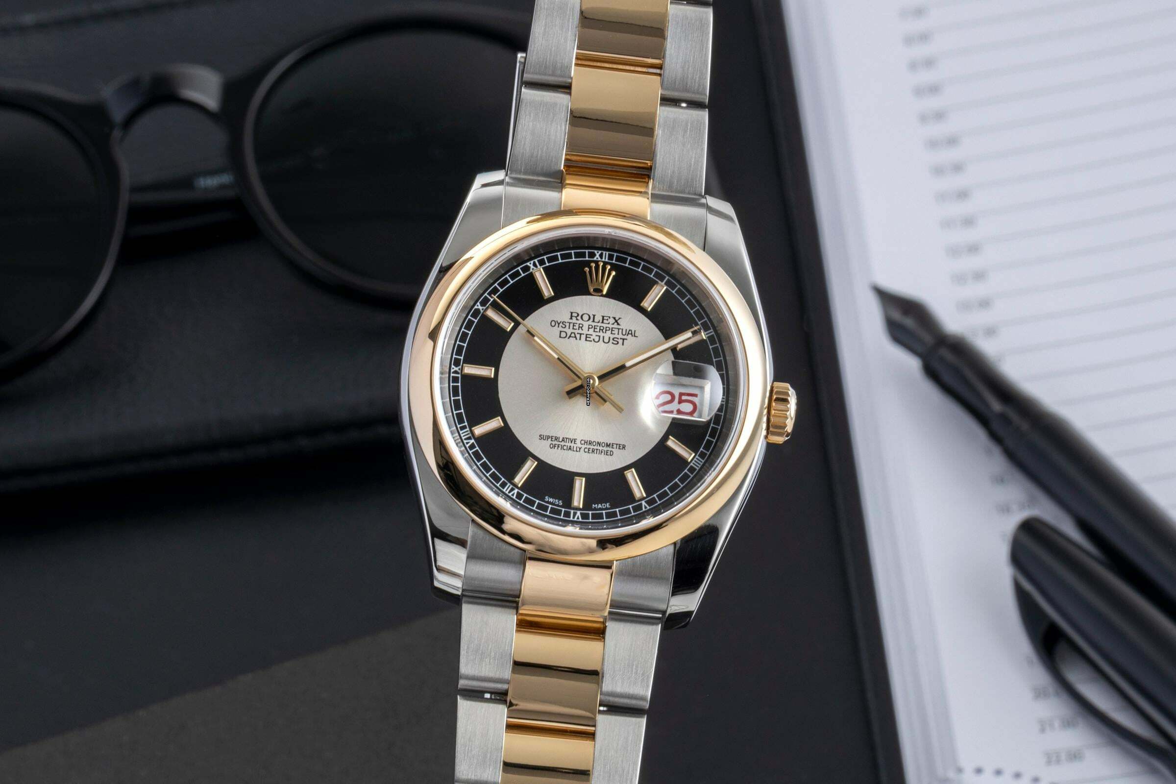  Rolex Datejust 36 Stahl / Gold Tuxedo Dial Automatik Ref. 116203 F-Serie B&P 2005 