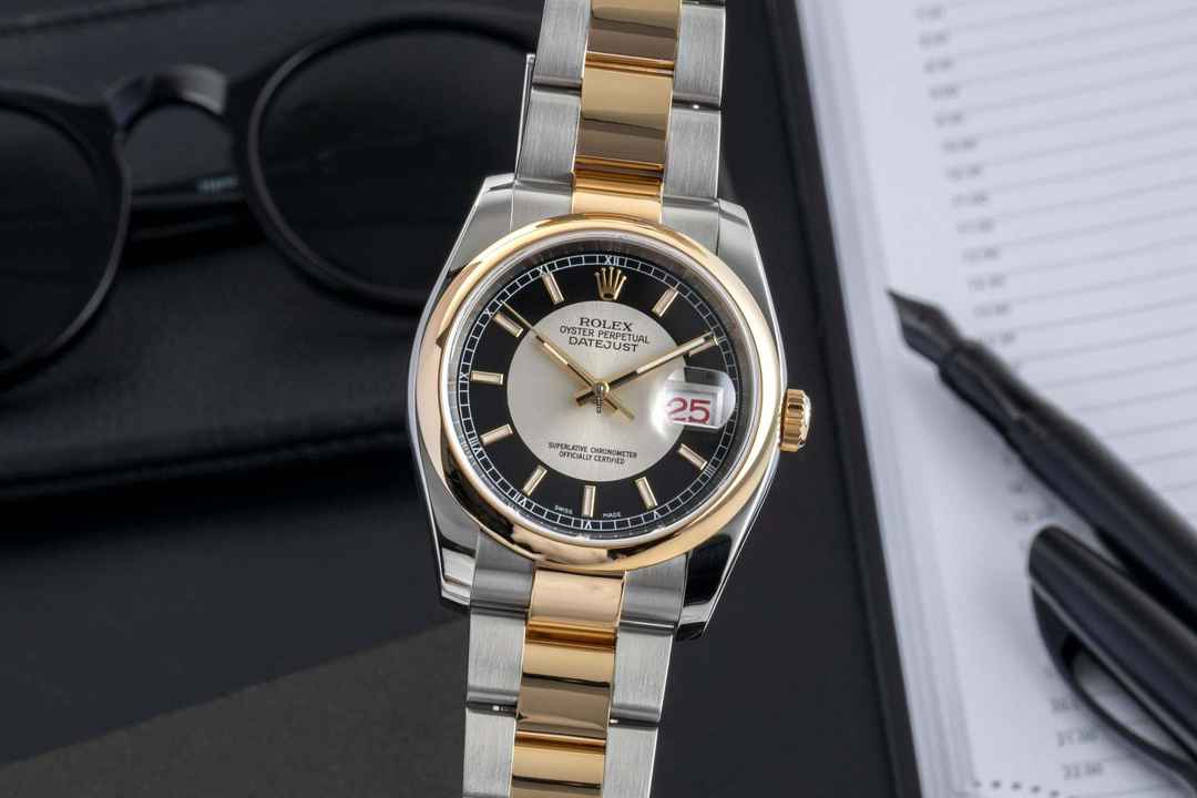  Rolex Datejust 36 Stahl / Gold Tuxedo Dial Automatik Ref. 116203 F-Serie B&P 2005 