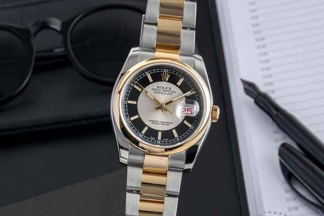 Rolex Datejust 36 Stahl / Gold Tuxedo Dial Automatik Ref. 116203 F-Serie B&P 2005 