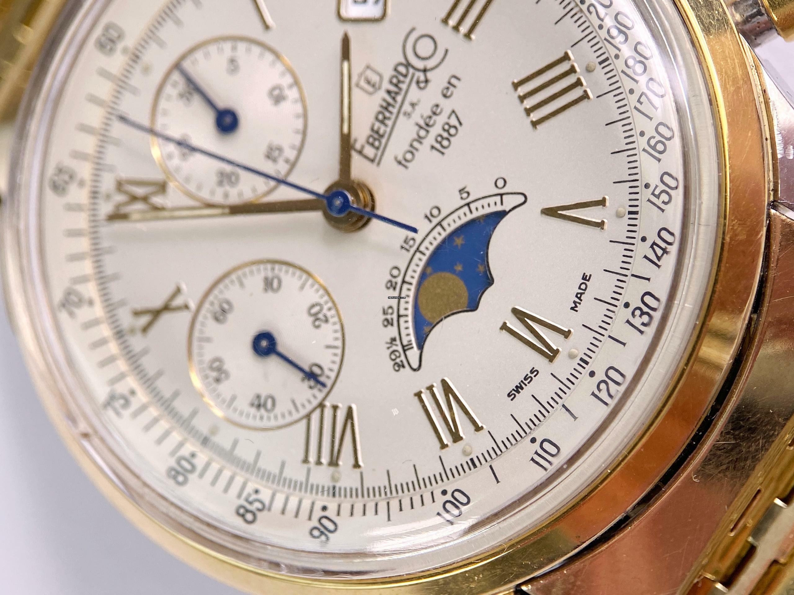 Thumbnail von Eberhard & Co. Chronograph Serviced (480e) Moonphase Mondphase Original Papers Valjoux 7768 75th 989 75 Anniversary Limited Edition