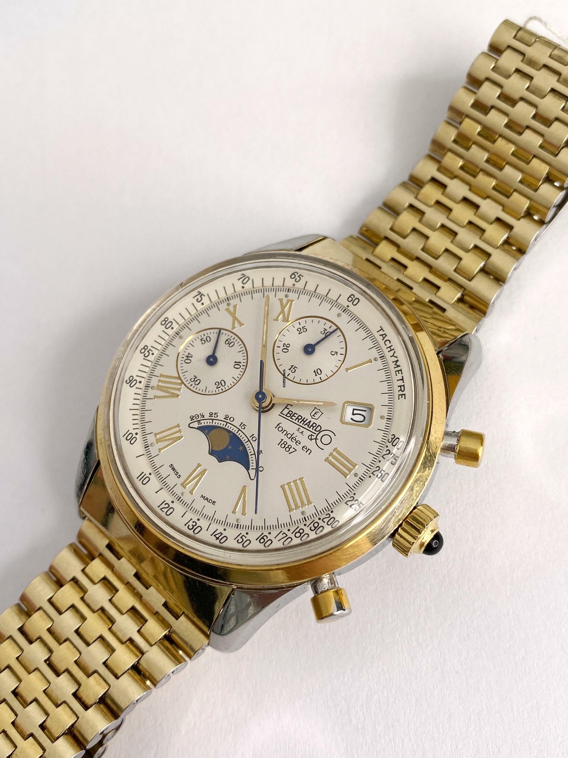 Thumbnail von Eberhard & Co. Chronograph Serviced (480e) Moonphase Mondphase Original Papers Valjoux 7768 75th 989 75 Anniversary Limited Edition