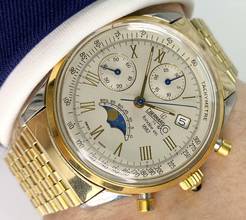 Thumbnail von Eberhard & Co. Chronograph Serviced (480e) Moonphase Mondphase Original Papers Valjoux 7768 75th 989 75 Anniversary Limited Edition