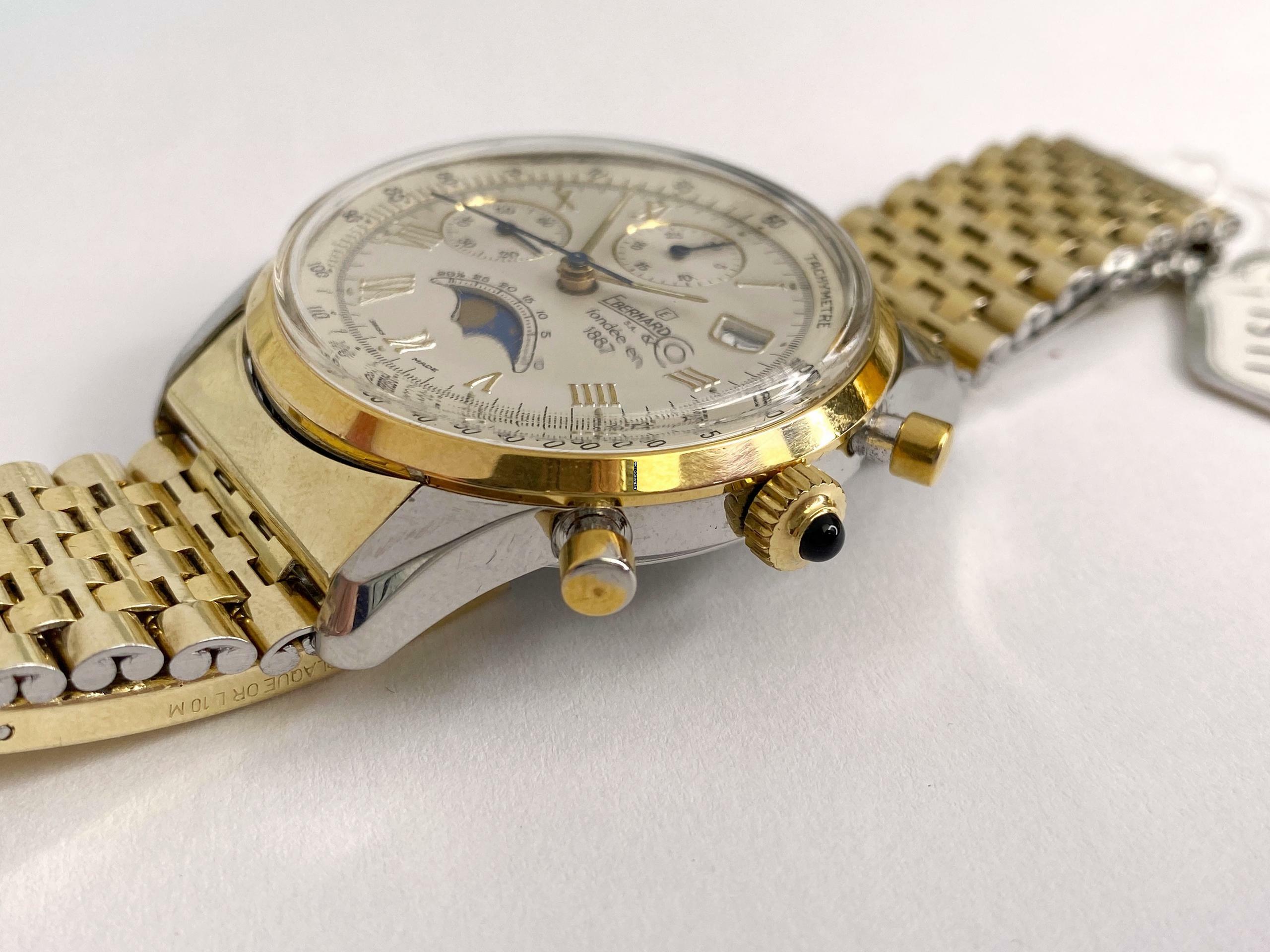 Thumbnail von Eberhard & Co. Chronograph Serviced (480e) Moonphase Mondphase Original Papers Valjoux 7768 75th 989 75 Anniversary Limited Edition