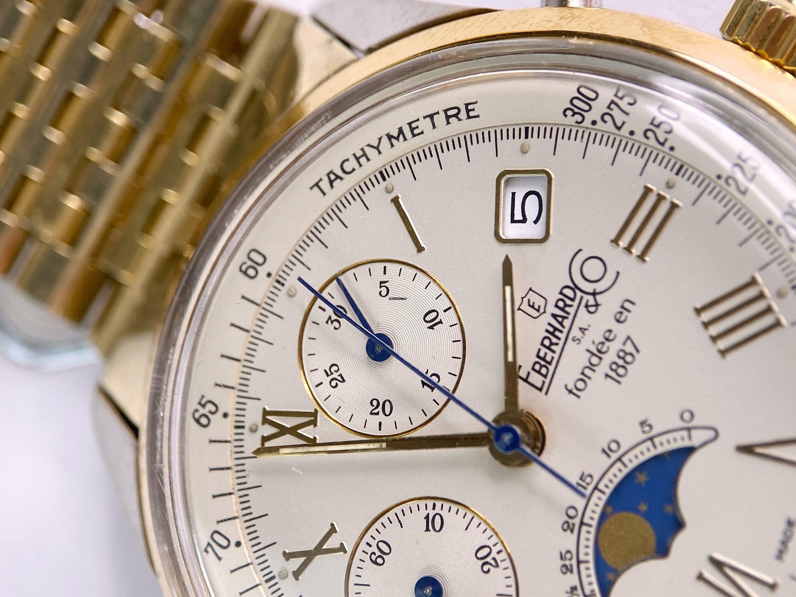 Thumbnail von Eberhard & Co. Chronograph Serviced (480e) Moonphase Mondphase Original Papers Valjoux 7768 75th 989 75 Anniversary Limited Edition