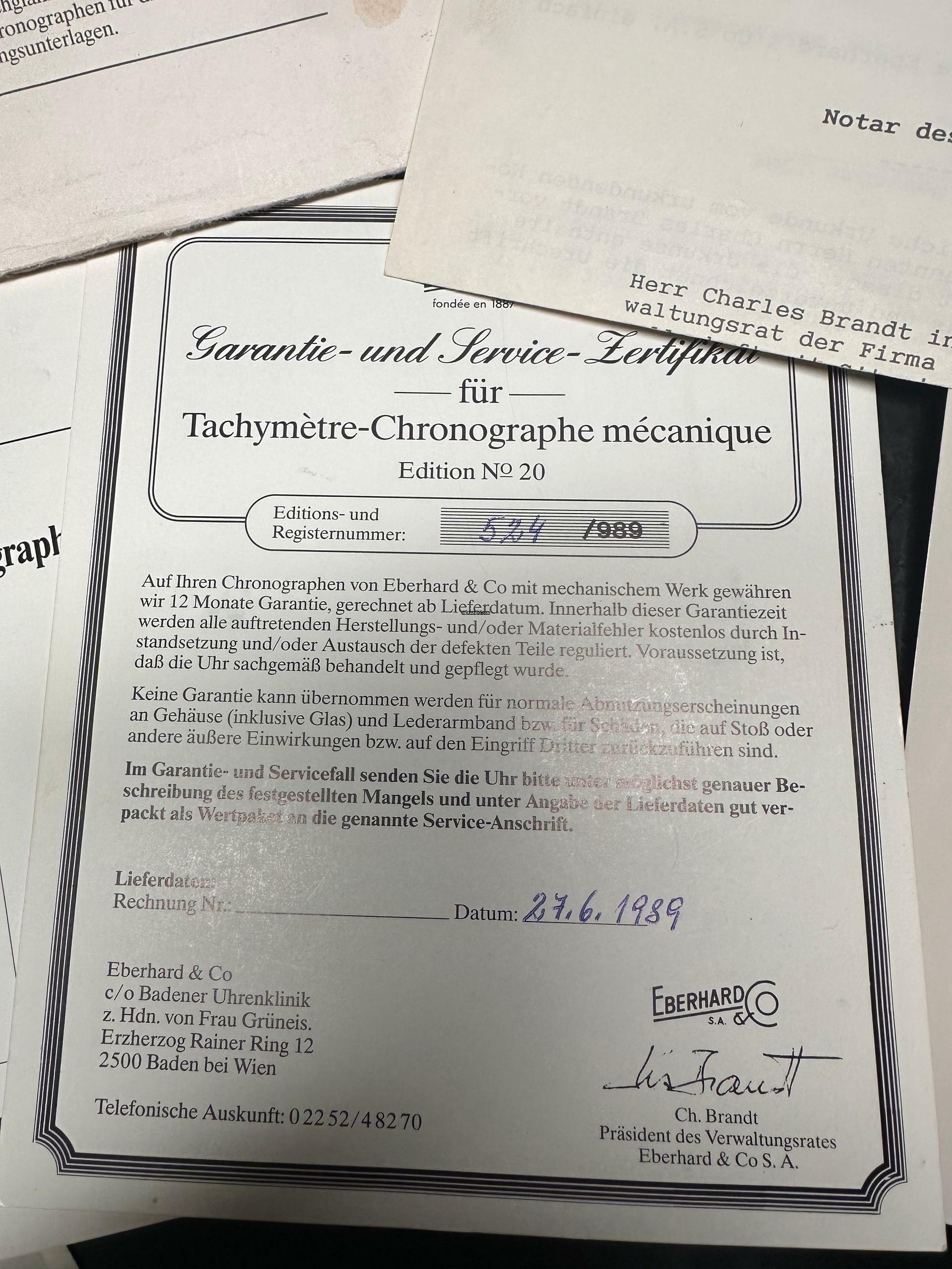 Thumbnail von Eberhard & Co. Chronograph Serviced (480e) Moonphase Mondphase Original Papers Valjoux 7768 75th 989 75 Anniversary Limited Edition