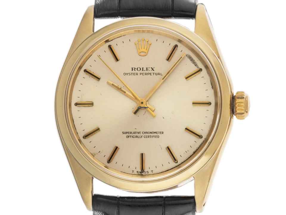  Rolex Oyster Perpetual 34 Ref.1005 1968 original Box sehr gut Vintage Oyster Perpetual 14kt Gelbgold 
