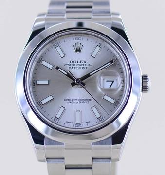  Rolex Datejust II Stahl Oyster Silver Stick Dial 41mm silber 116300 B+P 